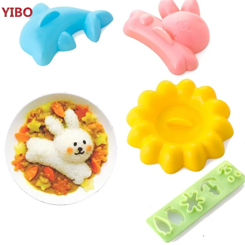 

YIBO Sushi mold 4 pieces/set of cute rabbit dolphin sunflower expression rice DIY making mold baby fell in love with rice