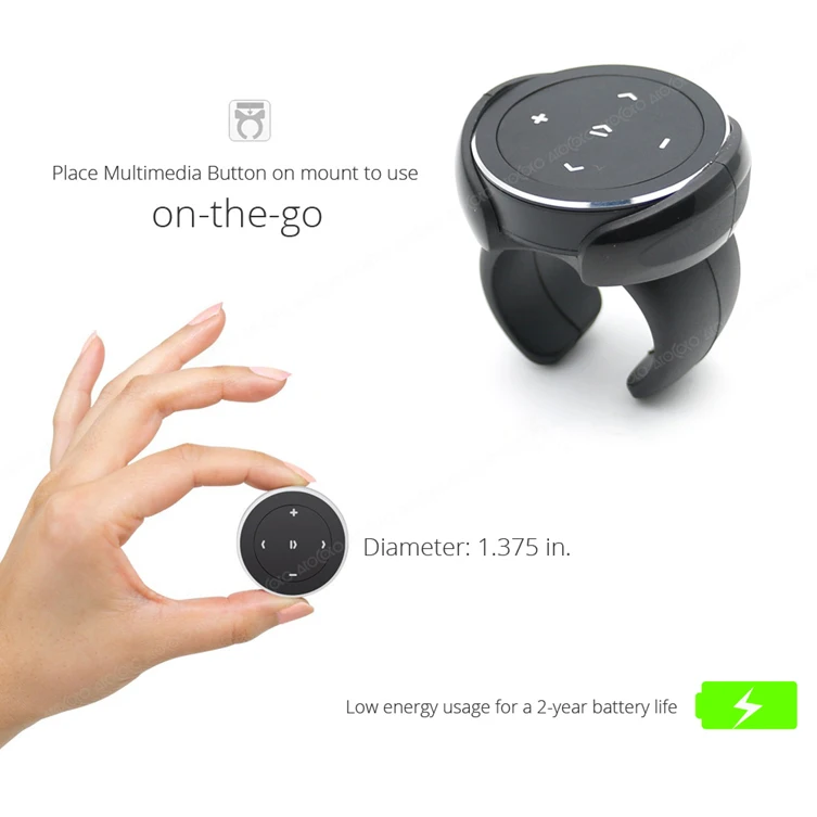 Беспроводная кнопка управления для селфи, запуска Siri, музыки и видео через Bluetooth для iPhone X, Android и iOS (с держателем) на автомобиль или мотоцикл.
