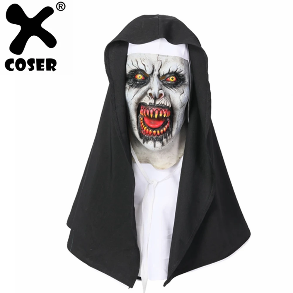 Костюм Хэллоуин Валак Монахиня: маска и капюшон из латекса, полное покрытие головы, для мужчин, от XCOSER.