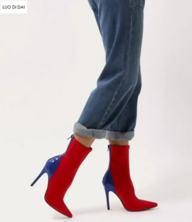 2020 Модные ботильоны с острым носком смешанные женские модельные ботинки