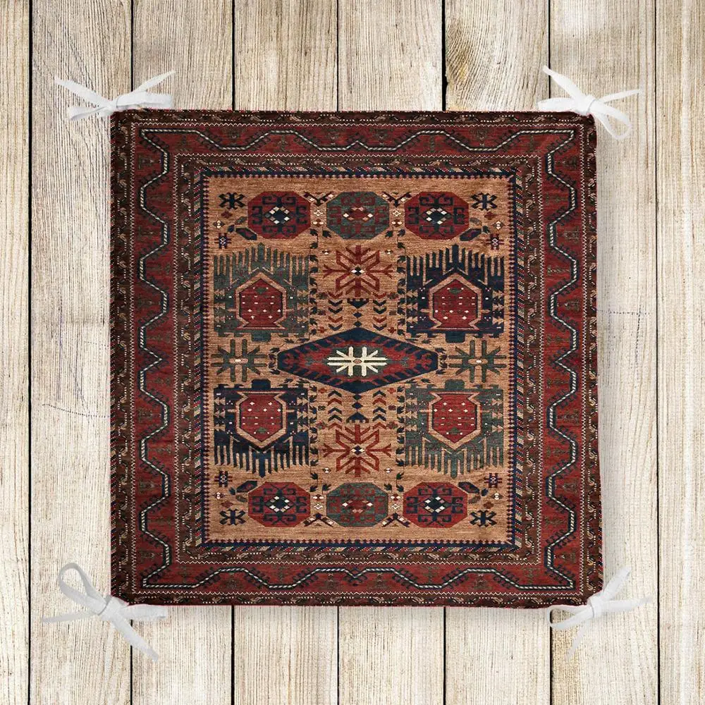 

Else Brown Authentic Turkish Ottoman 3d Print Square Chair Pad Seat Cushion Soft Memory Foam Full Lenght Ties Non Slip Washable