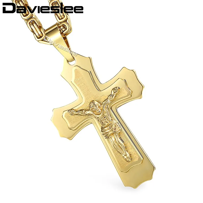 Мужские двухслойные Подвески Jesus Cross Золотая/Серебряная коробка византийские