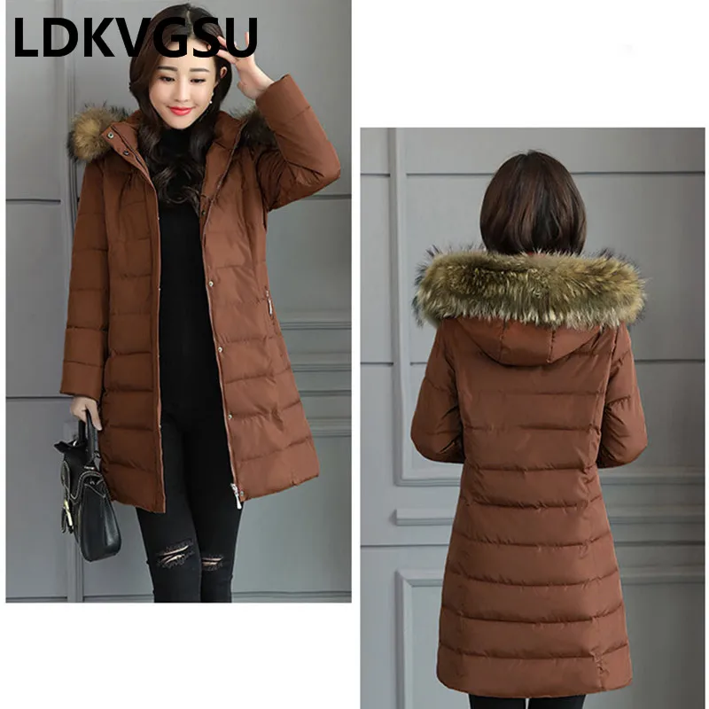 

2018 Winter New Women Parkas Korean Fashion Slim Down Cotton Jacket Big Fur Collar Thicken Long Warm Hooded Coat Is776