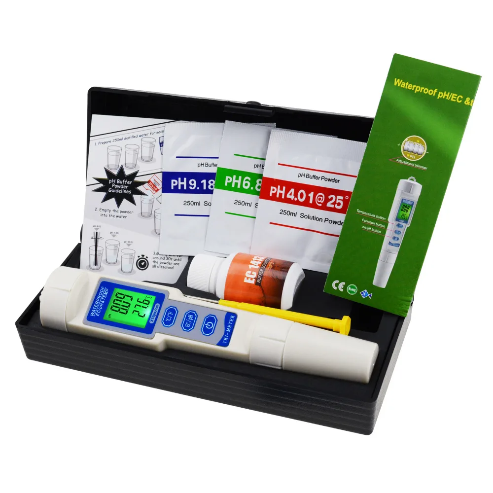 

3 in 1 pH / EC / Temperature Meter ATC Waterproof Pen Type Combo Multi-Parameter Tester Pool Spa Drinking Purity Analyzer
