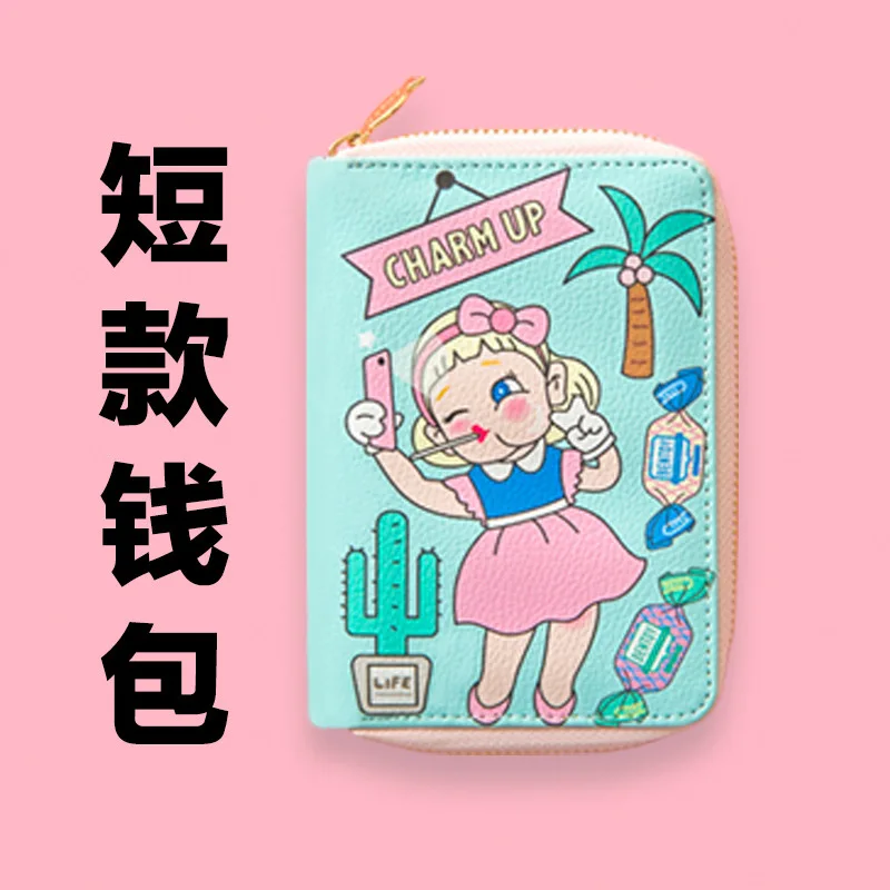 11blue card big Многофункциональный женский кожаный кошелёк Harajuku милая сумка для карт девушка сердце мультфильм молния монета сумка для женщин Смарт изменение ourses - Цвет: 11blue card big
