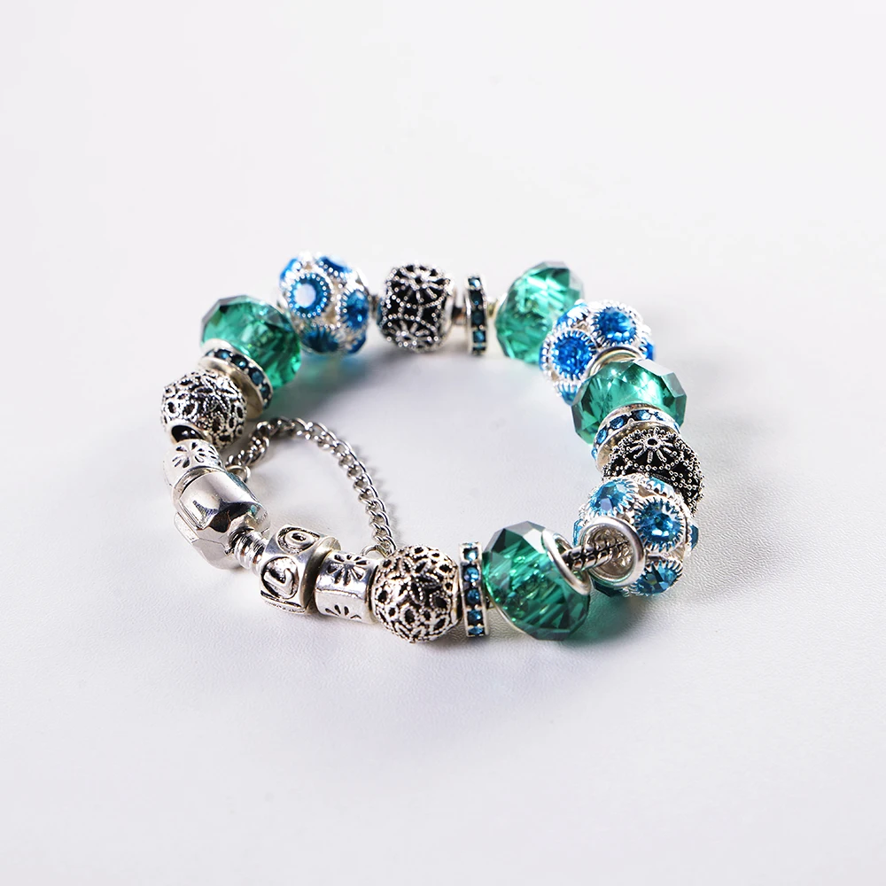 Дропшиппинг винтажные серебряные шармы браслеты для женщин DIY Кристальные