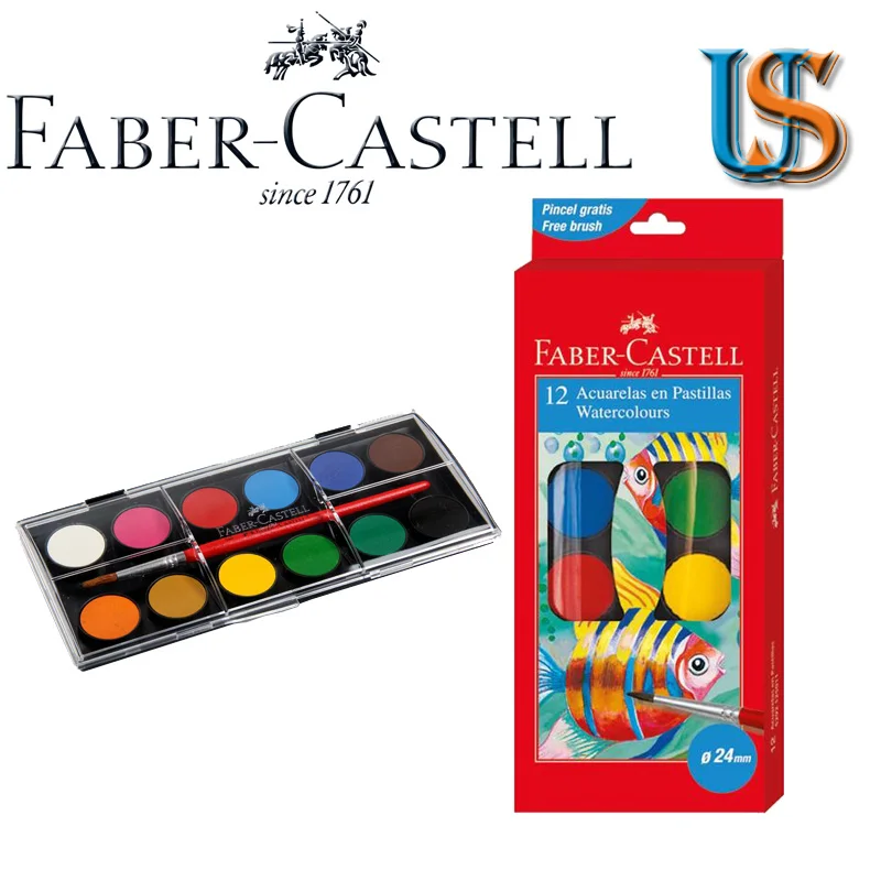 Faber Castell коробка акварельных красок 12 цветов с кисточкой безопасная для детей |