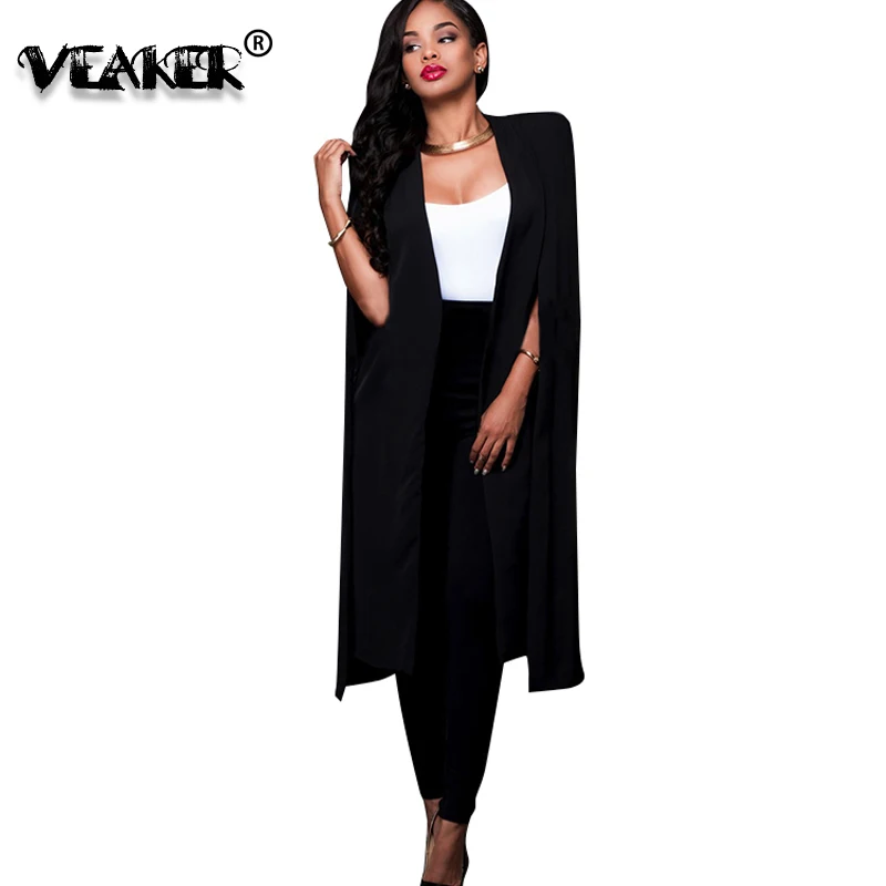 

2018 Womens Long Trench Coats mantle cloak White Black Colors womens capes and ponchoes Plus Size 2XL