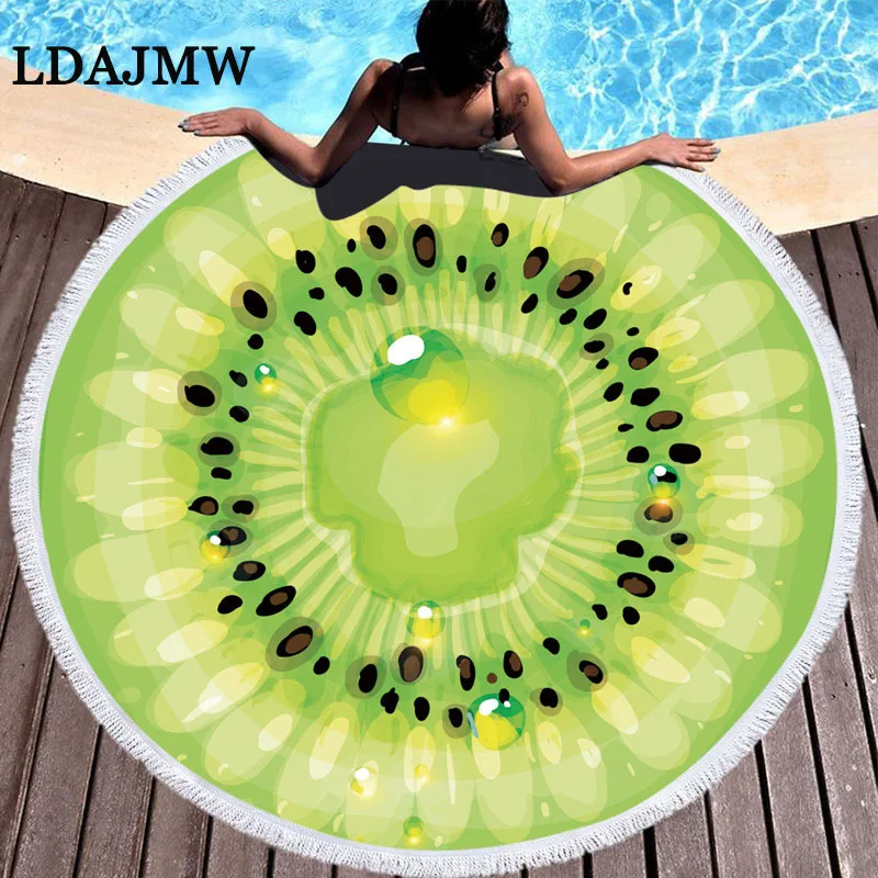 LDAJMW с фруктовым принтом пляжные Полотенца круглый Super Fine волокна пляжное для
