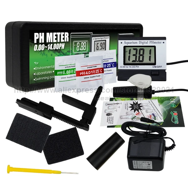 Цифровой pH монитор метр УВД 0,00~ 14.00pH w/Мощность адаптер мониторинга качества воды тестер комплект и 1,5 м длинные электрод зонда
