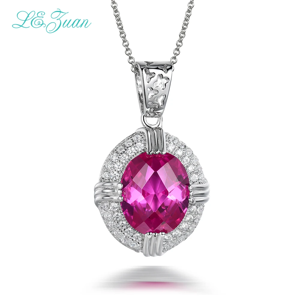 

I&zuan 100% 925 Sterling Silver Jewelry Pendant Necklace 6.47ct Pink Stone Cluster Gemstone Round Luxury Pendants For Women