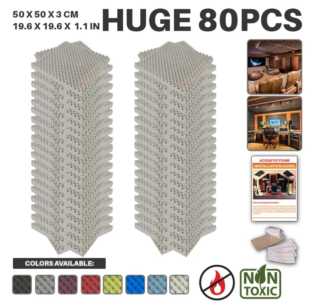 

Arrowzoom 80 pcs 19.6" x 19.6" x 1.1" Convoluted Egg Crate Tile Studio Sound Absorbing Panel Acoustic Foam Treatment