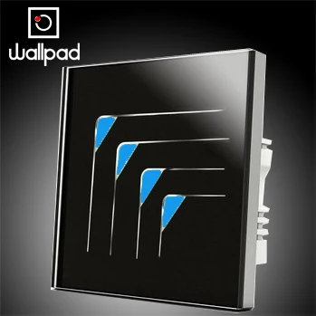 Настенный сенсорный выключатель Wallpad 4 Gang 2 Way черная стеклянная панель с жемчугом
