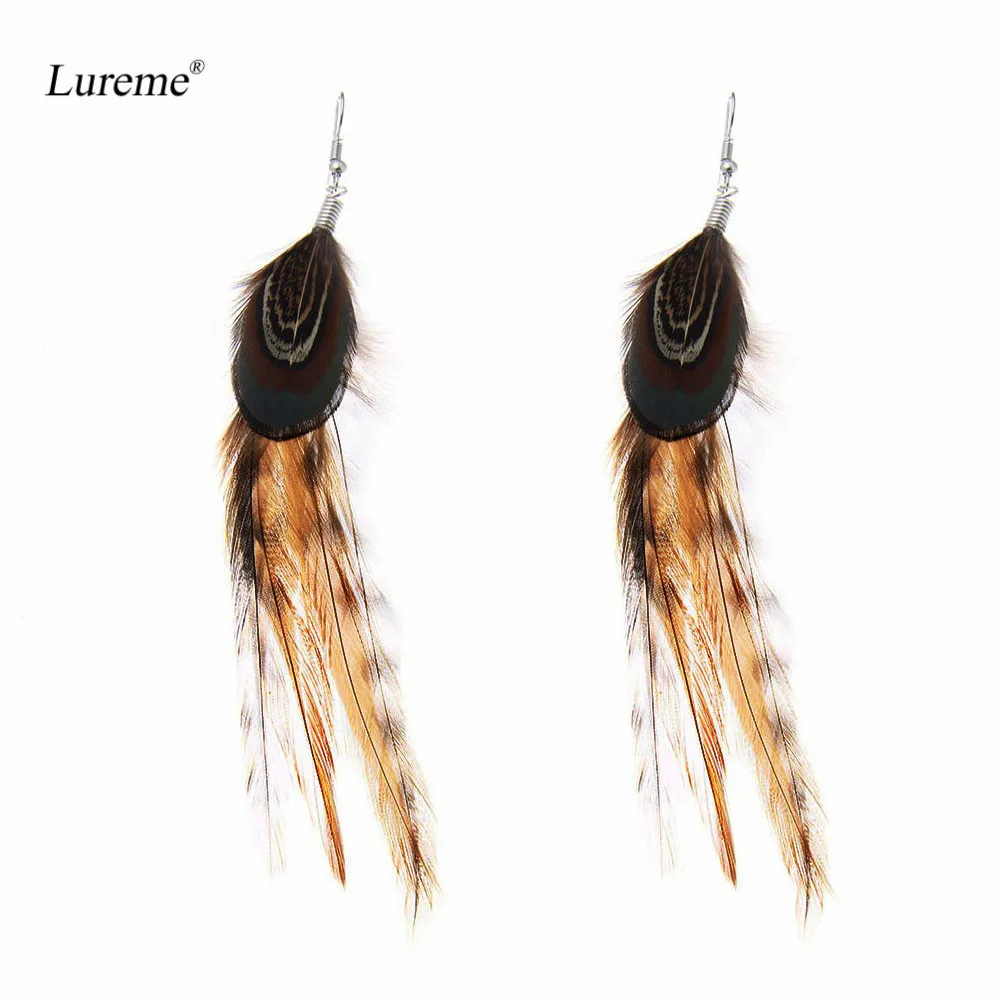

Lureme Vintage and Ethnic Jewelry Natural Peacock Feather Hook Dangle Earrings for Women (er005517)