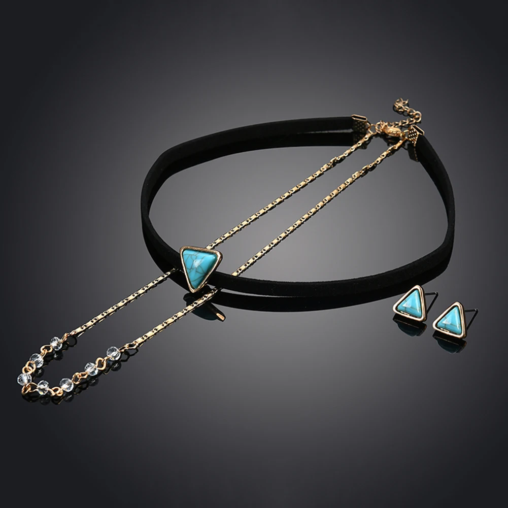 Retro Triangle Layered Choker Necklace Earrings Jewelry Set for Women | Украшения и аксессуары