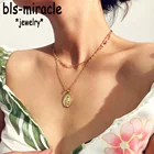 Bls-miracle Boho ожерелья с блестками для женщин винтажный круглый кулон с гравировкой многослойное ожерелье эффектные ювелирные изделия для вечеринки 2018 Новинка