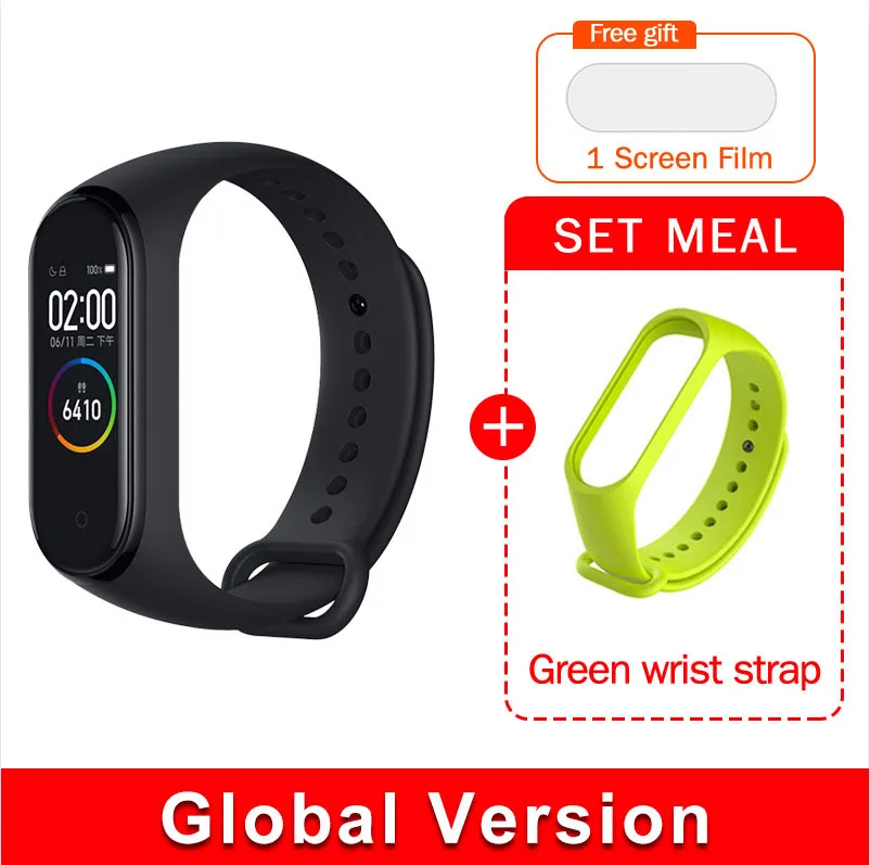 EN Add Green Strap Глобальная версия,, xiaomi mi band, 4 цвета, экран,, новейший музыкальный умный Браслет, пульсометр, фитнес, 135 мА/ч, bluetooth 5,0 - Цвет: EN Add Green Strap