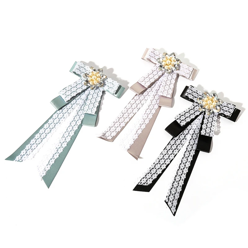 New Fashion Lace Fabric Big Flower Rhinestone Bow-knot Brooch for Women Luxurious Hand Made Jewelry Accessories Wholesale | Украшения и