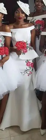 long design Белые топы с открытыми плечами короткие платья для невесты формальное Свадебная вечеринка, платье с кружевной тюлевый материал с накладным орнаментом Для женщин платье подружки невесты - Цвет: long design