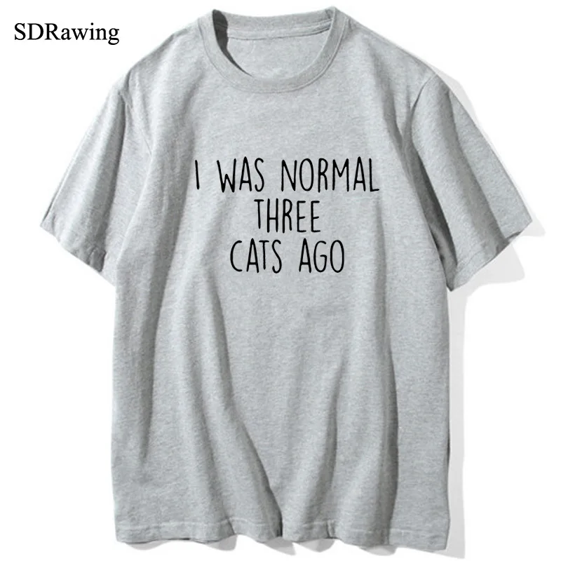 Женская футболка с надписью I WAS NORMAL THREE CATS AGO хлопковая Повседневная забавная для