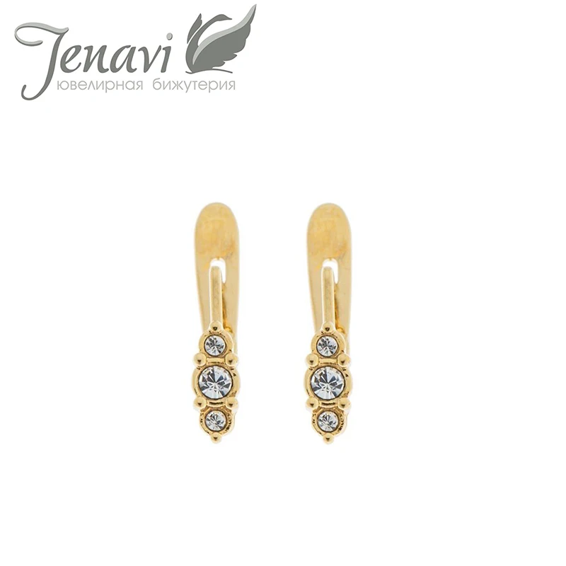 Серьги женские от бренда Jenavi. Позолота кристаллы Swarovski. Цвет вставки белый.