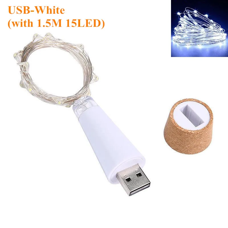 15 LED White 1,5 м 15 светодиодный 3 цвета гирлянда бутылка струнный светильник s светодиодный в форме пробки светильник usb зарядка Сказочный светильник s рождественские украшения для дома - Испускаемый цвет: 15 LED White