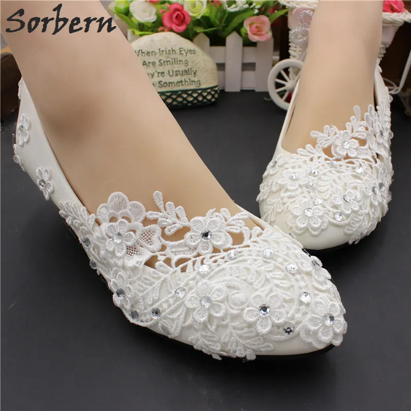 

Sorbern 3Cm/5Cm/8Cm White Low Heel Wedding Shoes Lace Crystals Bridesmaid Shoes Pump Heels Comfortable Shoes Ladies Shoes Fall