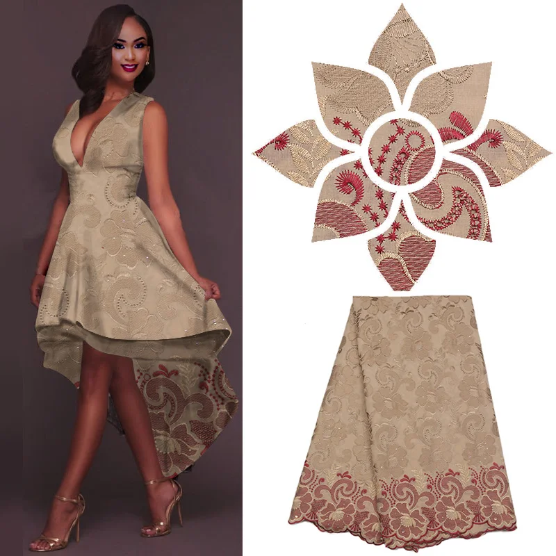 Бежевая африканская кружевная ткань 2018 Высокое качество 100% хлопок кружево