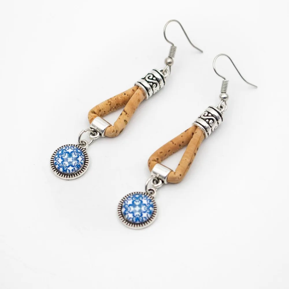 Женские серьги из натуральной пробки с традиционной португальской керамической