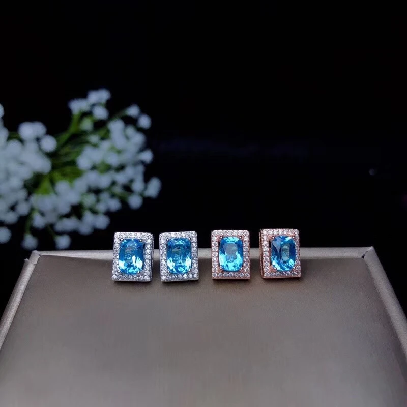 KJJEAXCMY exquisite jewelry 925 Silver-inlaid Natural Blue Topaz Earrings Rings and Necklace Taoz Support Detection | Украшения и