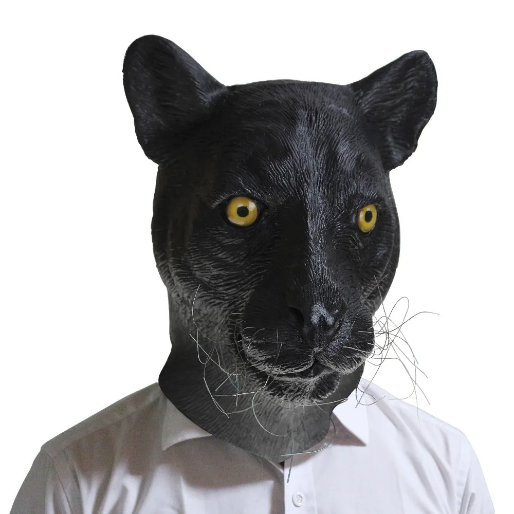 Черный кот латекс животных маска на голову Leopard Хэллоуин нарядное платье