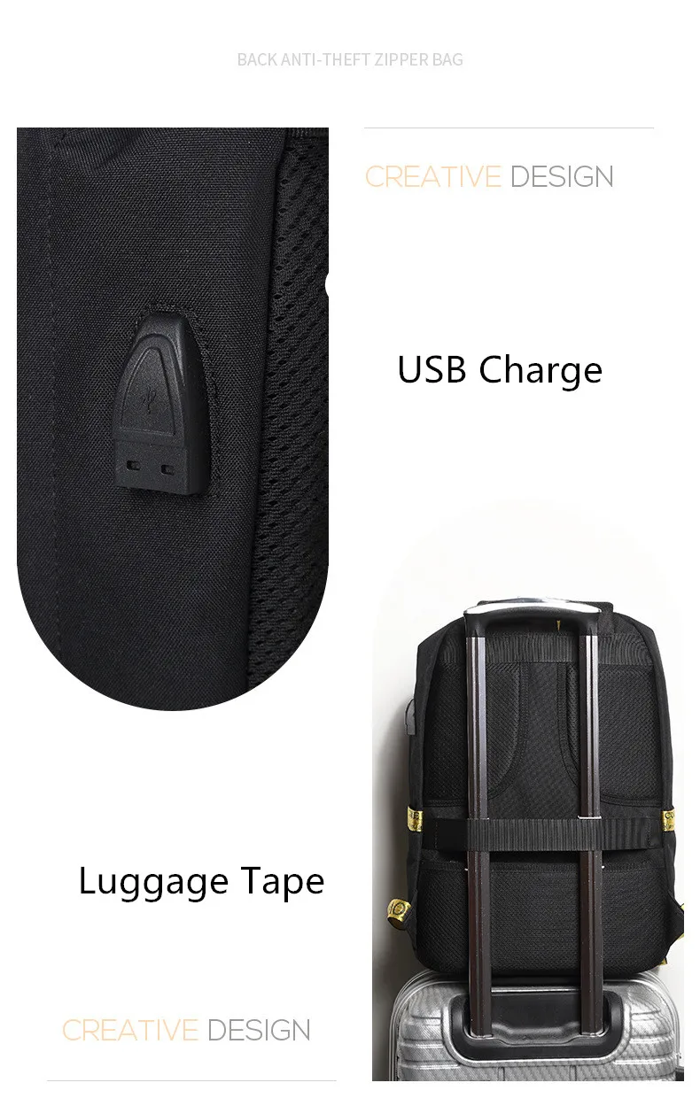 Мужской рюкзак с usb зарядкой Противоугонный Рюкзак Mochila 14 15 дюймов для ноутбука