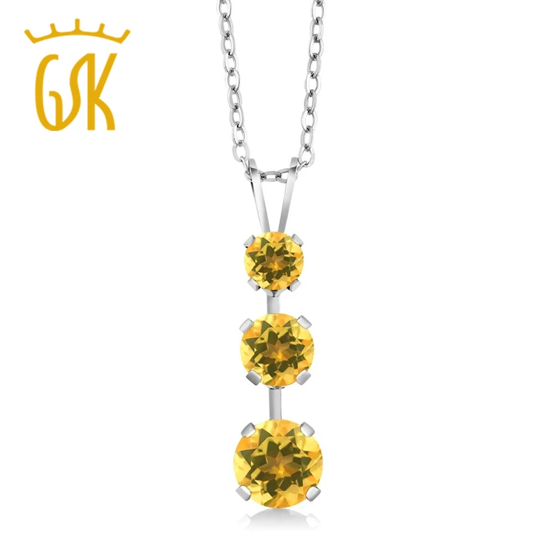 1.41 ct Круглый Желтый цитрин 925 серебро три камня кулон|pendant 925|pendant roundpendant sterling |