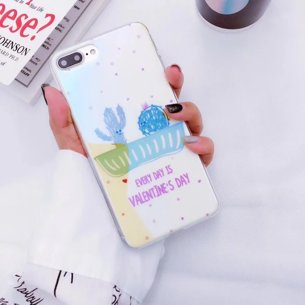 Лазерный кактус чехол для iphone X 10 8 7 Plus мультфильм мягкие силикагель 6 6s плюс