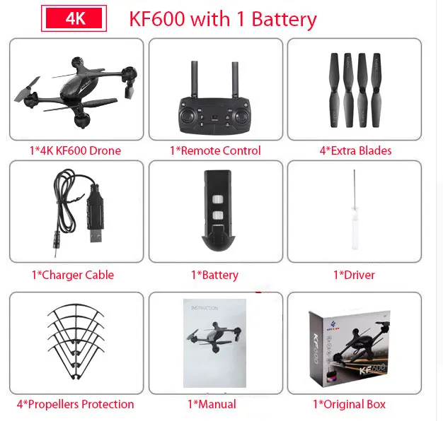 4K KF600 1B KF600 Дрон 720 P/1080 P/4 K Wi-Fi FPV двойная камера Оптическое позиционирование потока управление жестами удержание высоты Квадрокоптер Vs SG106 PM9 - Цвет: 4K KF600 1B