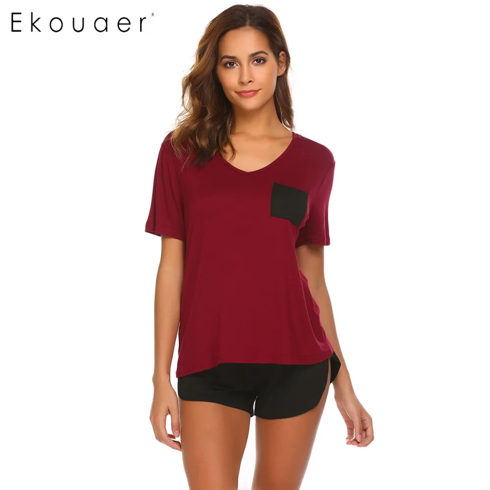 Женская пижама Ekouaer Хлопковая с коротким рукавом на весну и лето|cotton nightwear|cami setstank