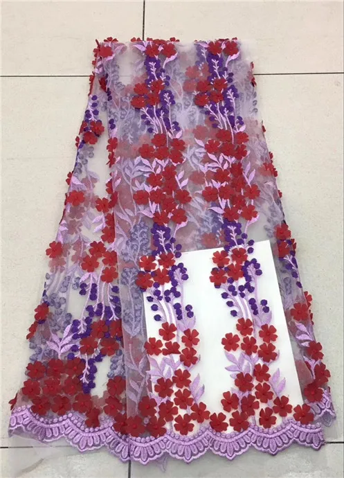 

New Design African French lace Fabric High Quality Tulle 3d Lace With beads Yellow/Blue/Red/Green/Peach Nigerian Lace Fabric