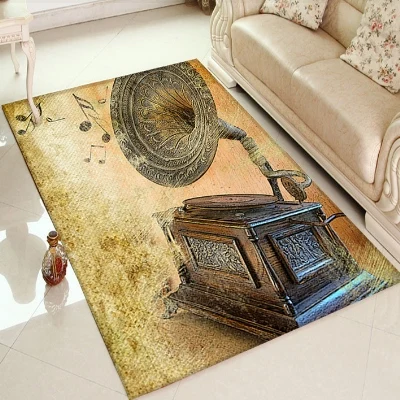 Коврик граммофон музыкальный желтый коричневый ретро с 3d принтом нескользящий