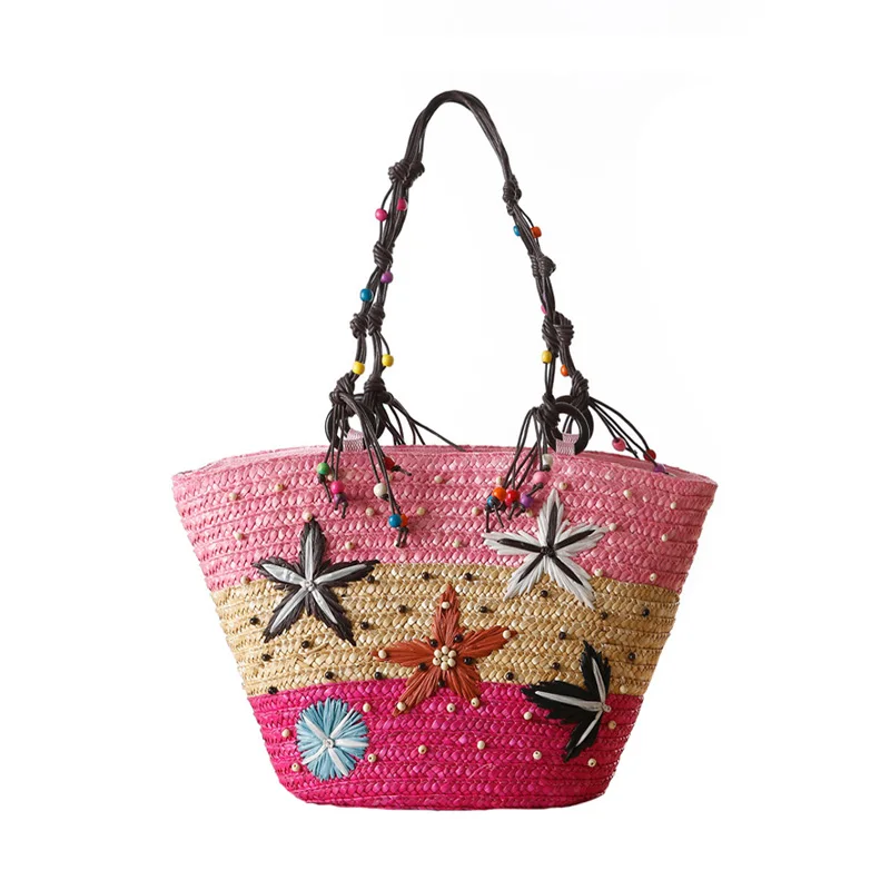 Женская пляжная соломенная сумка в богемном стиле повседневный Плетеный тоут на