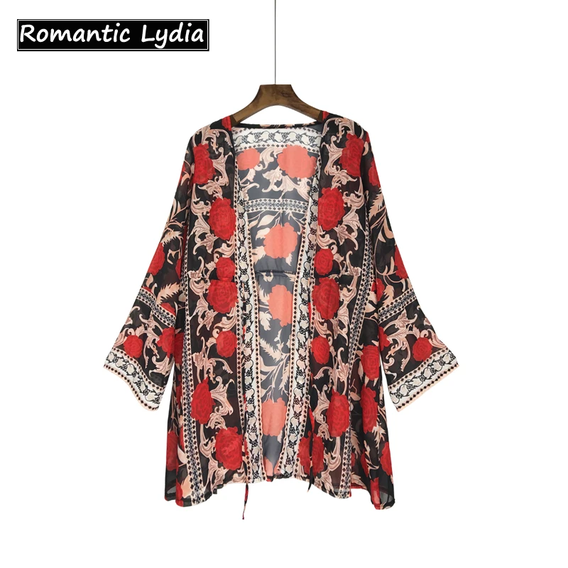 Для женщин Boho Chic кимоно с цветочным принтом кардиган Sxey Повседневное летнее