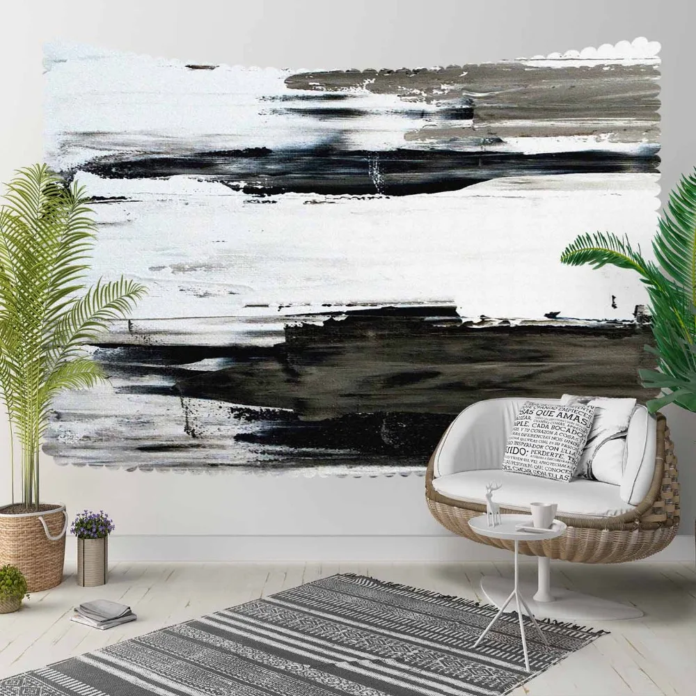 

Else Black Gray White Watercolor Paint Nordec Modern 3D Print Decorative Hippi Bohemian Wall Hanging Landscape Tapestry Wall Art