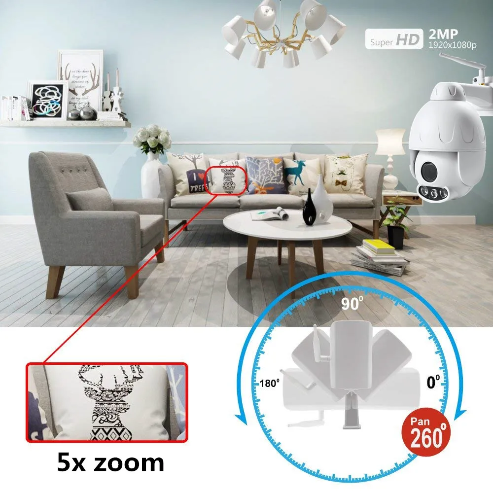 Wifi ip-камера ptz беспроводная наружная 1080 P HD 2mp Мини скоростная купольная; ONVIF cctv камера видеонаблюдения s pan tilt 5x zoom