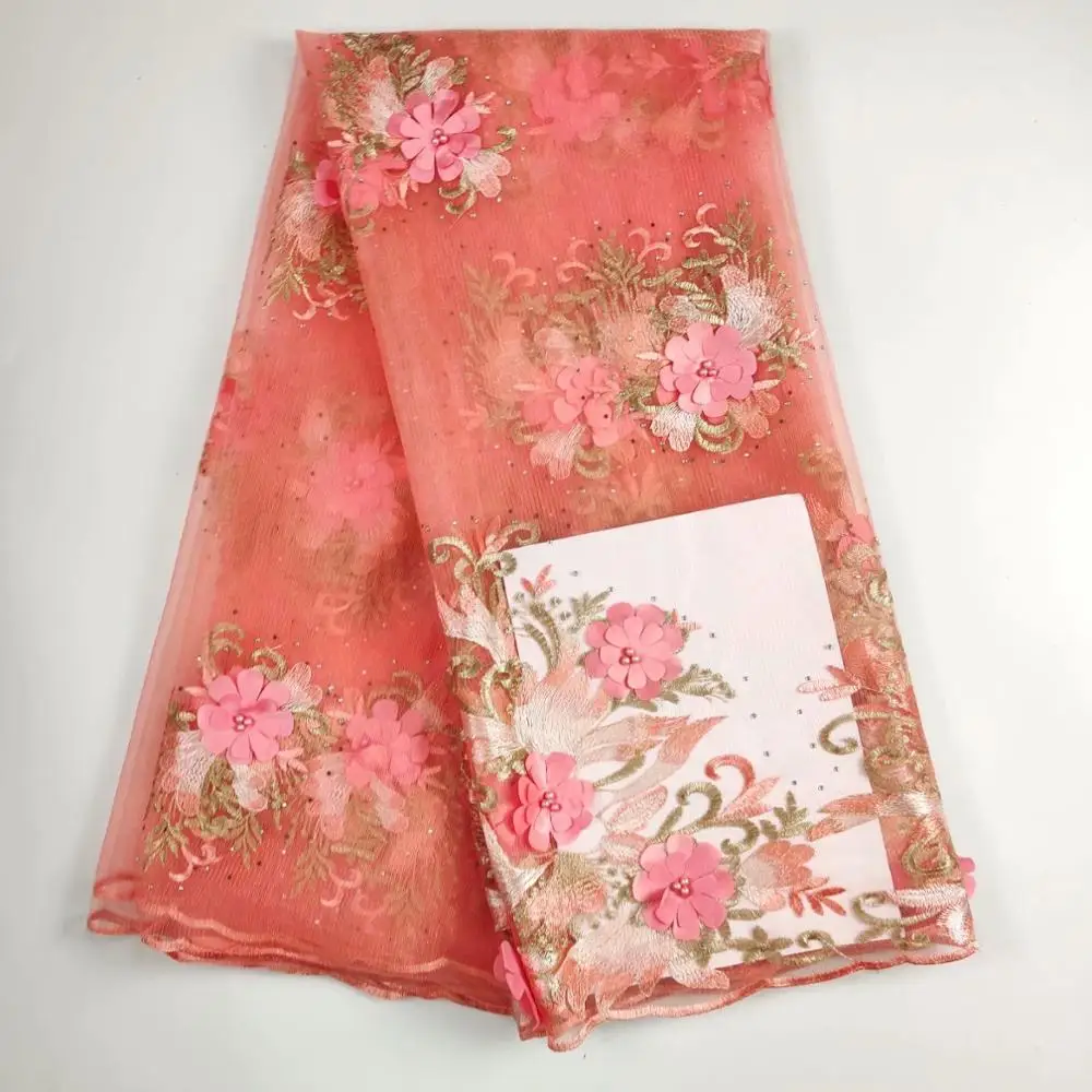 3d Цветочная кружевная ткань с бусинами модная французская Тюлевая для