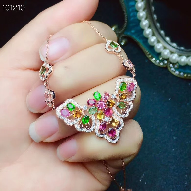 KJJEAXCMY boutique jewelry 925 pure silver inlaid natural tourmaline Jewelry Pendant Necklace support detection | Украшения и