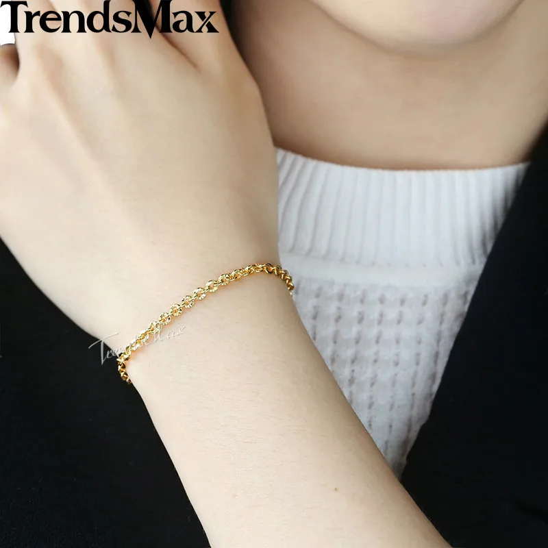 

Trendsmax 3mm Bracelet For Women Girls 585 Rose Gold Rolo Link Woman Bracelet 2018 Fashion Jewelry Gifts 18cm 20cm 23cm GB395