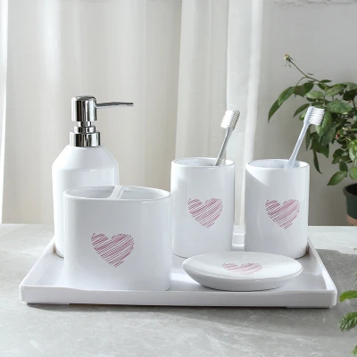 Bathroom Six-piece Set Ceramic Flamingo Wash Cup Brushing Lotion Bottle Tray Supplies Accessories Wedding Gift | Дом и сад