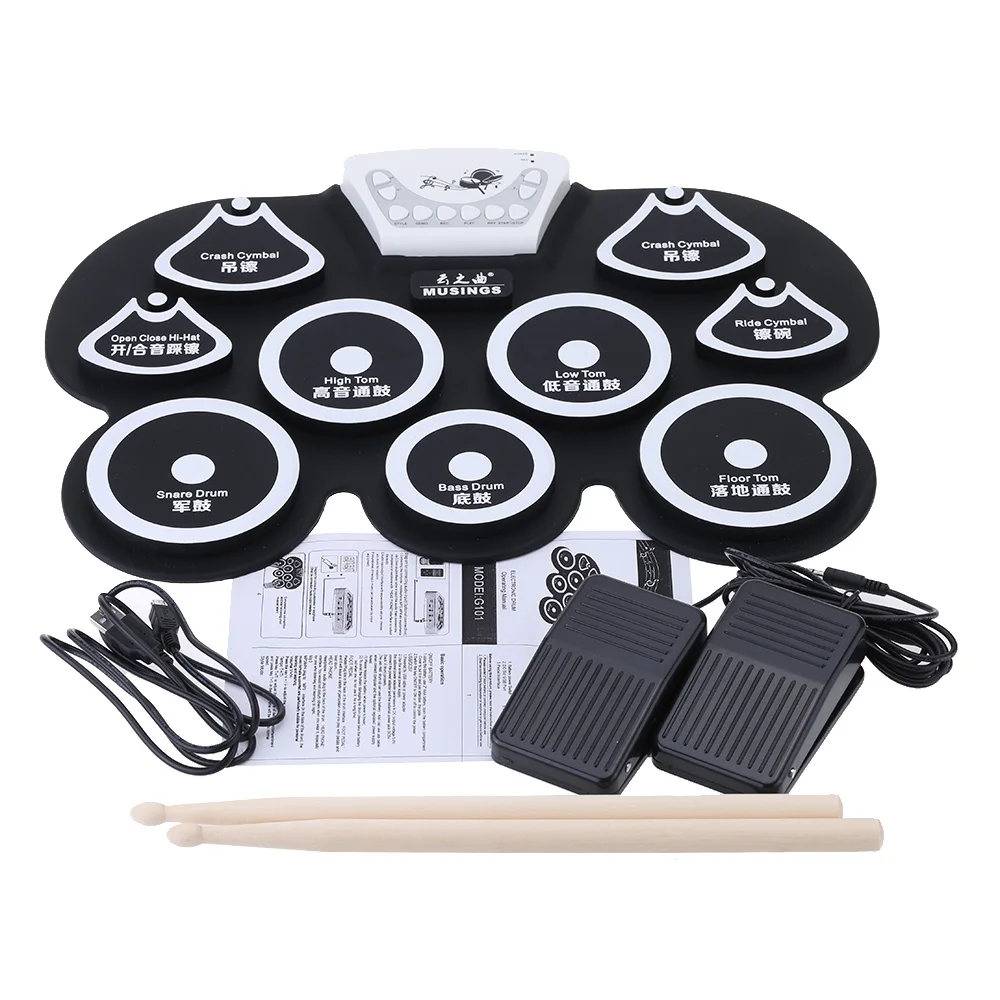 High Quality Silicone Electronic Portable Foldable Digital Drum USB Roll-up Pad Kit with Stick |