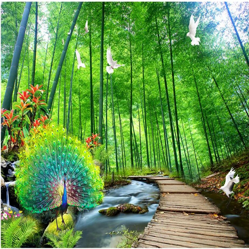 

Natural Scenery Wallpapers 3D Peacock Photo Wallpaper for Walls 3D Bamboo Trees Forest Wall Murals for Living Room Home Decor