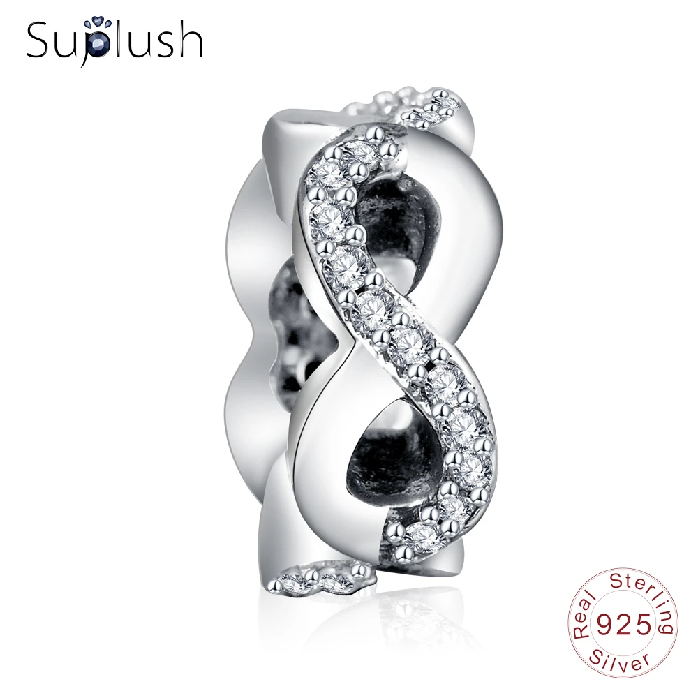 Suplush 100% Стерлинговое Серебро 925 пробы Бесконечная любовь разделительные бусины