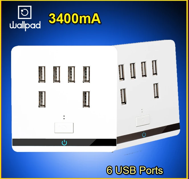 Фото Умный дом Wallpad USB настенная розетка AC 12-36V US UK EU AU 3400mA 6 портов 5 0 V зарядное Умный дом Wallpad USB настенная розетка AC 12-36V US UK EU AU 3400mA 6 портов 5 0 V зарядное